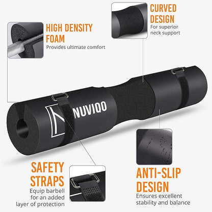 Barbell Pad Squat Pad for Lunges and Squats - Hip Thrust Pad for Standard and Olympic Bars - Provides Cushion to Neck and Shoulders While Training