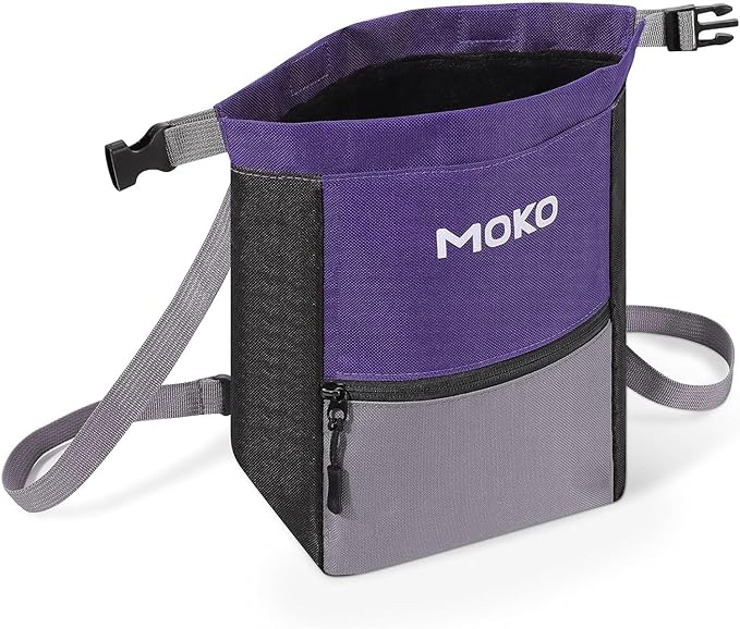 MoKo Rock Climbing Chalk Bag, Bouldering Chalk Pot Bucket with Adjustable Belt & Carabiner Drawstring Climbing Gear