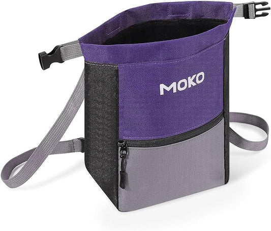 MoKo Rock Climbing Chalk Bag, Bouldering Chalk Pot Bucket with Adjustable Belt & Carabiner Drawstring Climbing Gear