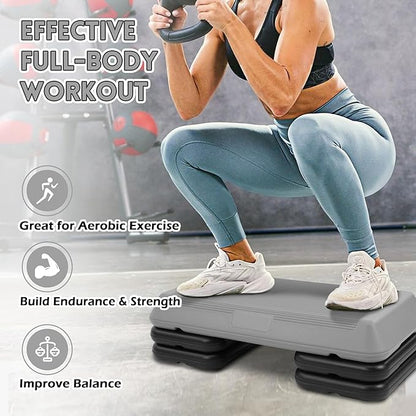 Step Aerobic Platform, Exercise Step with 5 levels Adjustable Height, 4 Stackable Risers, Fitness Training Workout Stepper for Home Gym, Cardio Strength, Multiple Options