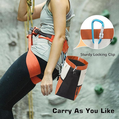 MoKo Chalk Bag for Rock Climbing, Large Capacity Climbing Chalk Bag with Magnetic Snap and Zipper Pocket, Portable Chalk Bucket for Rock Climbing, Weight Lifting, Bouldering, Gymnastics, Fitness