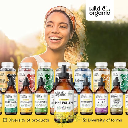 Wild & Organic Pine Pollen Tincture - Pine Pollen Powder Liquid Drops for Men & Women - Vegan, Alcohol Free Pine Pollen Supplement - 4 fl oz