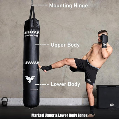 6 Ft Tall Muay Thai Punching Bag Set - Heavy Bag, Training Gloves, Hand Wraps for Kickboxing Heavy Bag, MMA 100 Lbs Bag (Unfilled)