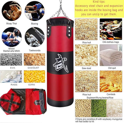 Hanging Punching Bag Set Unfilled, Heavy Boxing Bags Kickboxing Bag for Adults Kids, Youth Boxing Set with Hand Wraps, Punching Bag Hangers, for MMA Muay Thai Karate Taekwondo Training
