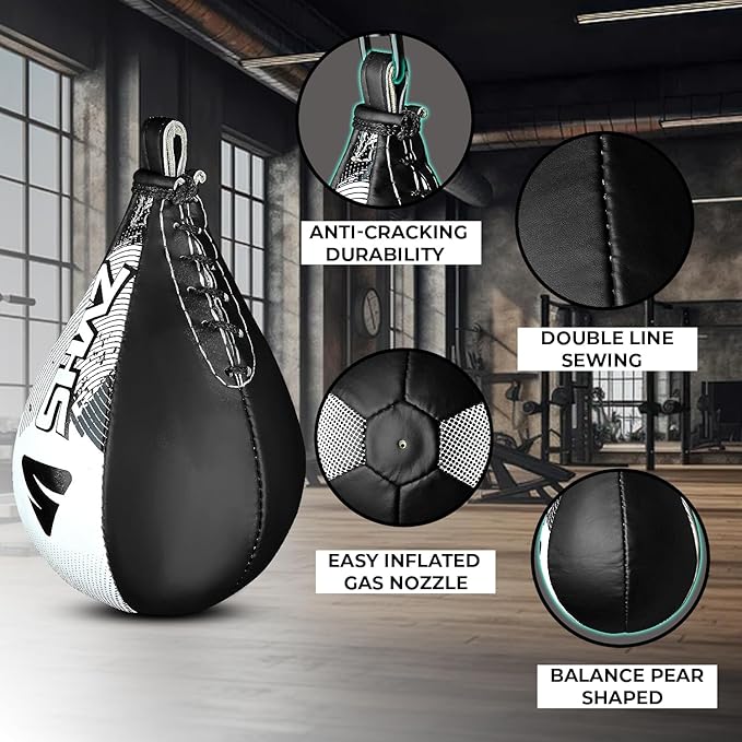 SHAZ Skin-Tec Leather Boxing Speed Bag with Swivel Punching Training Speedbag MMA Muay Thai Punch Speed Ball with Hanging Swivel Mount Dodge Striking Speedball