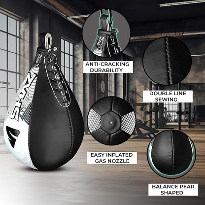 SHAZ Skin-Tec Leather Boxing Speed Bag with Swivel Punching Training Speedbag MMA Muay Thai Punch Speed Ball with Hanging Swivel Mount Dodge Striking Speedball