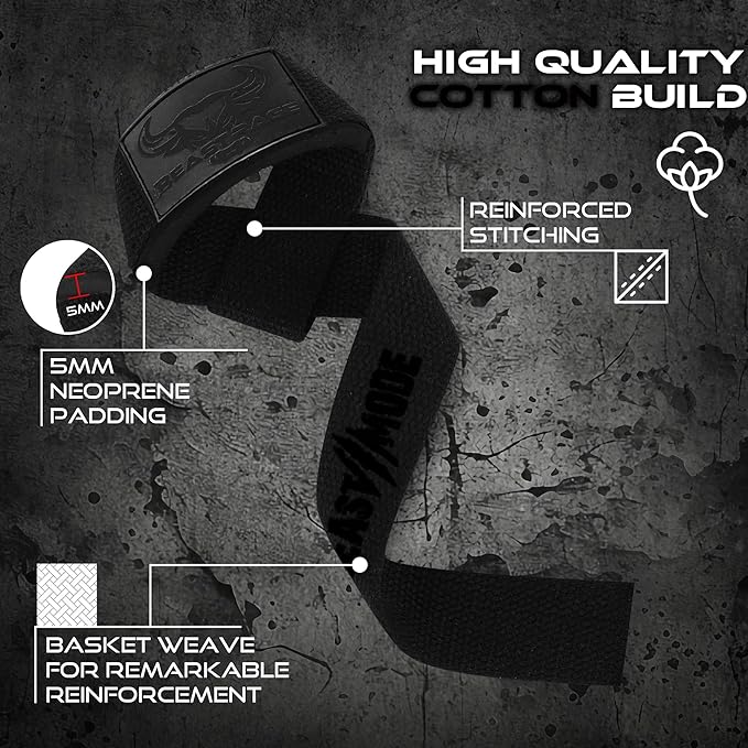 BEAST RAGE Lifting Straps for Weightlifting, Weight Lifting Straps Gym Power Workouts Lifting Wrist Straps Padded Cotton Men Women Support Lifters Deadlift Straps Hard Pull Exercise Straps