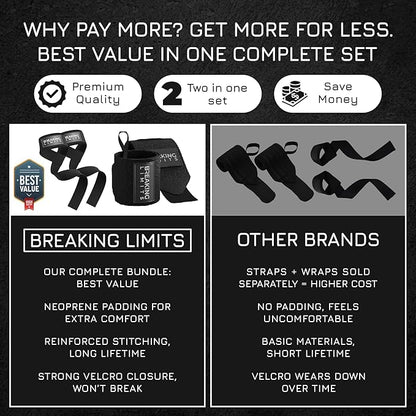 Breaking Limits Gym Straps Weight Lifting Wrist Wraps Bundle – Workout Lifting Straps for Deadlift – Wrist Straps for Weightlifting Men & Women - Muñequeras Para Gym