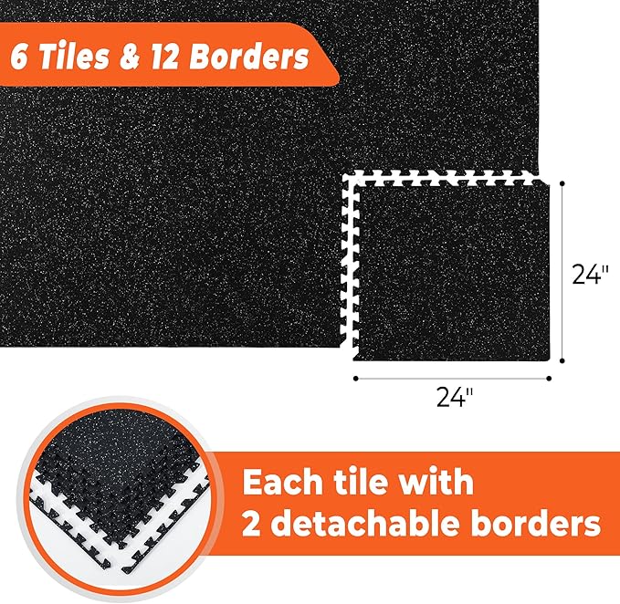 SUPERJARE 0.4 Inch Gym Flooring for Home Gym 6 Tiles 24" x 24" Workout (24 sqft)