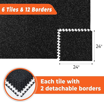 SUPERJARE 0.4 Inch Gym Flooring for Home Gym 6 Tiles 24" x 24" Workout (24 sqft)