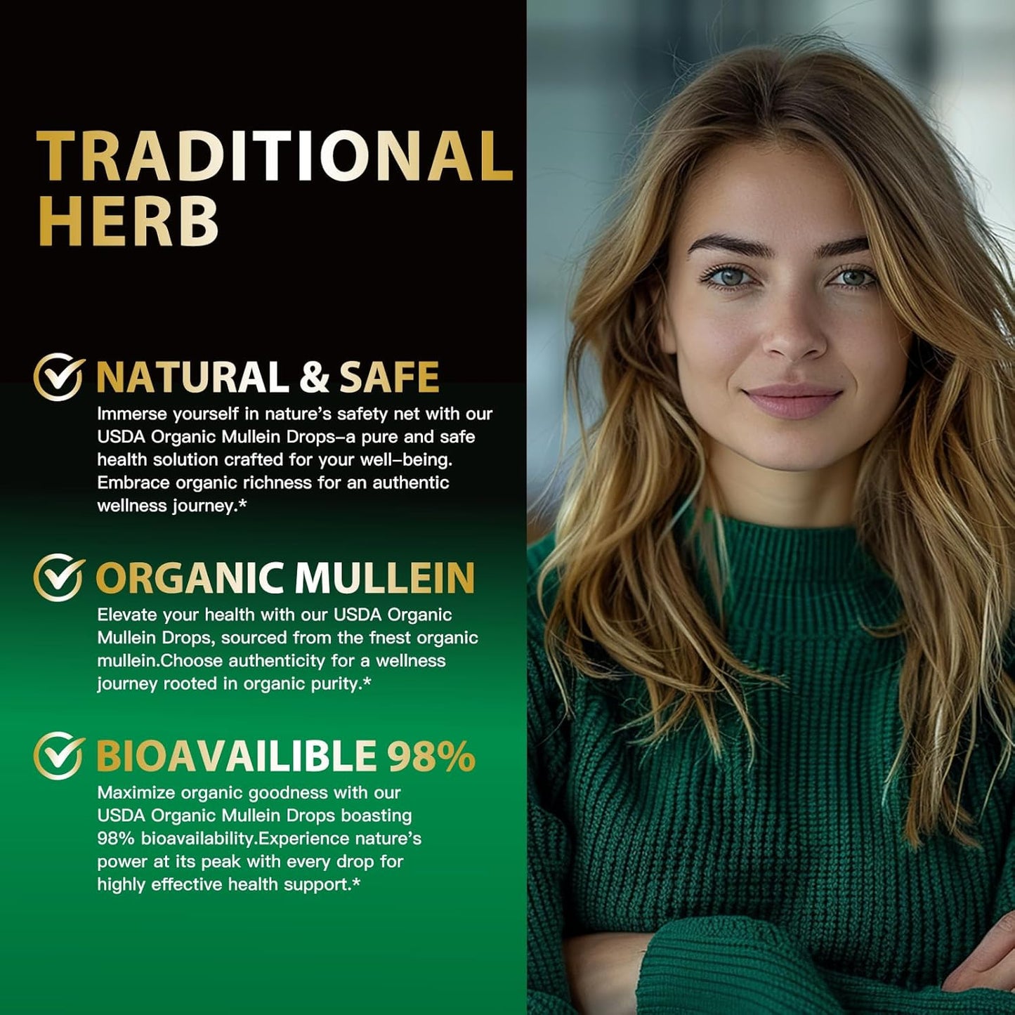 Mullein Drops for Lungs Cleanse,Vegan Mullein Leaf Extract Tincture with Chlorophyll, Support Immune,Respiratory - 4 fl oz (120 ml)