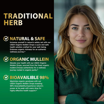 Mullein Drops for Lungs Cleanse,Vegan Mullein Leaf Extract Tincture with Chlorophyll, Support Immune,Respiratory - 4 fl oz (120 ml)