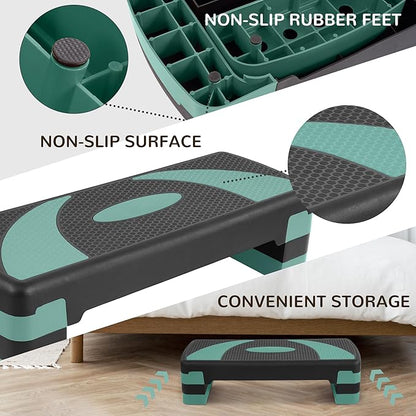 Step Aerobic Platform, Exercise Step with 5 levels Adjustable Height, 4 Stackable Risers, Fitness Training Workout Stepper for Home Gym, Cardio Strength, Multiple Options