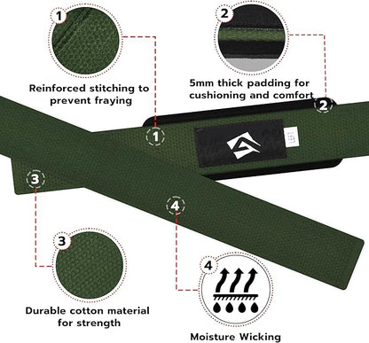 Lifting Wrist Straps for Weightlifting, Powerlifting & Deadlifts – 23” Neoprene Padded Cotton Straps for Strength Training & Gym Workouts - Maximum Grip Support for Men & Women