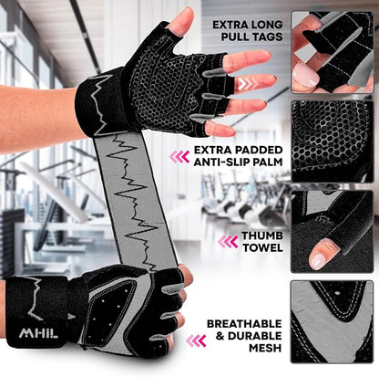 MhIL Workout Gloves for Women – Comfortable Gym Gloves for Women with Hand Protection and Enhanced Grip – Weight Lifting Glove for Womens with Wrist Wraps Support for Safety, Hygiene and Style