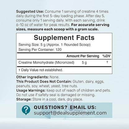 Instant Creatine Monohydrate Powder 120 Servings - 5000mg(5g) Per Serving | Unflavored Micronized Creatine | Improve Performance & PreWorkout Recovery | Vegan, Keto | Non-GMO, No Filler