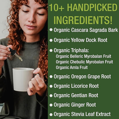 USDA Organic Colon Cleanse Liquid Drops. Vegan, Kosher Colon Cleanser & Detox Supplement with 10+ Super Gentle Herbal Ingredients Including Organic Cascara Sagrada Bark and Organic Yellow Dock Root