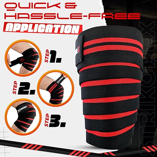 Knee Wraps For Weightlifting (pair) for Men & Women Best for Cross Trainings and Leg Press,Gym Wraps for Workout,Powerlifting & Fitness Squats Flexible Knee Strap (RED/BLACK)