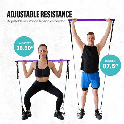Upgraded Pilates Bar Kit – 39” Adjustable Exercise Equipment for Men, Women with 6X 20, 30, 40 lbs Resistance Bands with Adjustment Buckle – Pilates Equipment for Home Workouts for All Fitness Levels