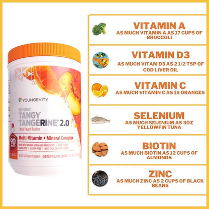 Youngevity Beyond Tangy Tangerine 2.0 Citrus Peach Fusion Multi-Vitamin & Mineral Complex - Made with Natural & Whole Foods | 8,000 ORAC (6-Pack)