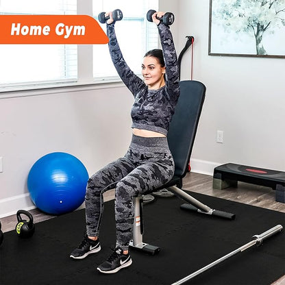 SUPERJARE 0.4 Inch Gym Flooring for Home Gym 6 Tiles 24" x 24" Workout (24 sqft)