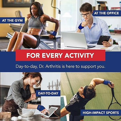 Doctor Developed Wrist Brace - Wrist wrap for Carpal Tunnel Arthritis,Tendonitis, Hand Support - Ideal for Fitness, Weightlifting - Handbook included (Blue, 2 Pack)