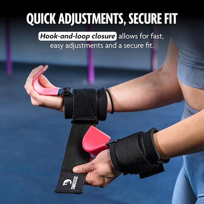 DMoose Fitness Weight Lifting Hooks (Pair) for Deadlifts, Pull Ups & Shrugs - 500 Lbs Capacity, Thick Wrist Padding - Heavy Duty Gym Workout Grips Straps for Men and Women