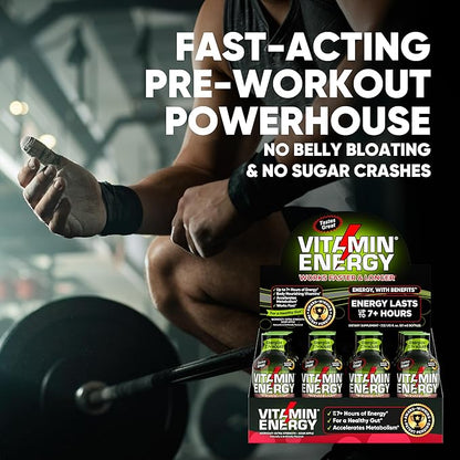 Vitamin Energy Pre Workout Drink - Keto Friendly Sugar Free Shots | Natural Clean Green Tea Caffeine with Proprietary Endurance Blend | Energize up to 7+ Hours - Sour Apple - 1.93 Fl Oz (Pack of 12)