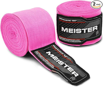 Meister Adult 180" Semi-Elastic Hand Wraps for MMA & Boxing (Pair)