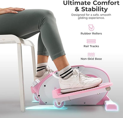 Sunny Health & Fitness Sitting Under Desk Elliptical Exerciser, Portable Pedal Training Machine for Senior Exercise, Peddler for Home Workout, Optional Free SunnyFit App, Magnetic, Motorized & In Pink