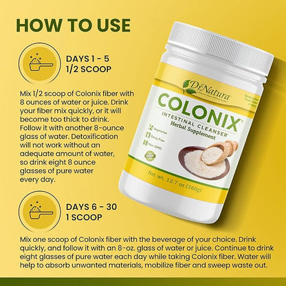 Dr Natura Colonix Intestinal Cleanser, All-Natural Daily Fiber, Colon Detox and Cleanse, Supports Healthy Colon, Intestines, Gut, 30 Day Serving, 12.7 Oz