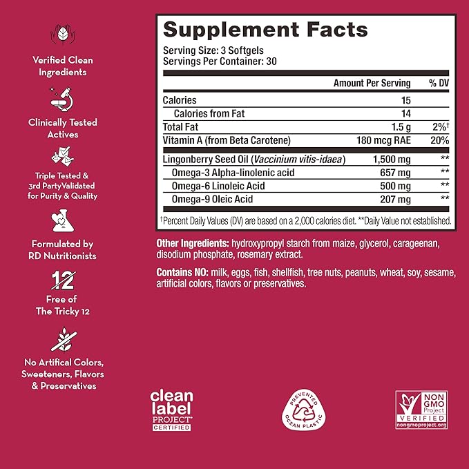 HUM Arctic Repair - Clear Skin Supplement with Vitamins A & E, Omegas 3, 6 & 9, and Lingonberry Seed Oil to Help Reduce Appearance of Wrinkles, Rejuvenate & Hydrate Skin (90-Count)