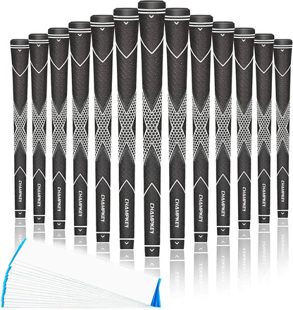 CHAMPKEY Premium Rubber Golf Grips 13 Pack | High Traction and Feedback Rubber Golf Club Grips | Choose Between 13 Grips with 15 Tapse and 13 Grips with All Kits