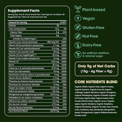 Super Greens Gummies: Organic Spirulina and Chlorella, Prebiotics for Digestive Health, 20+ Vitamins and Minerals, Adaptogens, 14 Day Supply (112 Count)