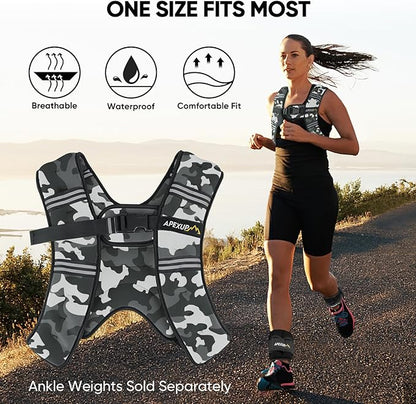 APEXUP Weighted Vest with 5lbs/10lbs/15lbs/20lbs/25lbs/30lbs Weights and Reflective Stripe, Weight Vest Men Women for Workout, Strength Training, Running