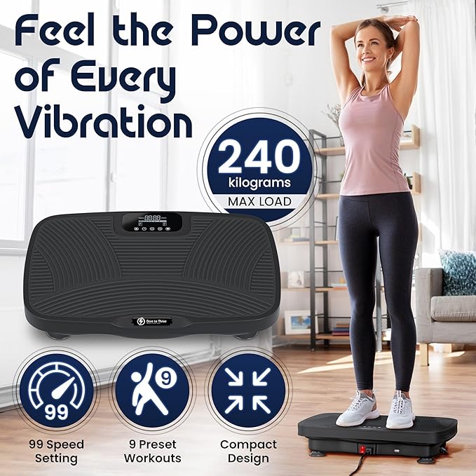 DareToThrive Portable Vibration Plate Exercise Machine - Full Body Vibration Plate Lymphatic Drainage with Resistant Cables - Shake Plate Platform, 240kg Cap Standing Vibration Plates for Weight Loss