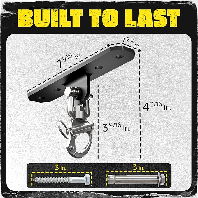 Yes4All Wall Ceiling Mount Hook 360° Rotation, 600 lbs Capacity Punching Bag Hangers, Heavy Bag Mount for Yoga, Chair, Boxing Bag, Indoor & Outdoor Gym - Smart Design, Easy to Use, Fit Most Ceiling