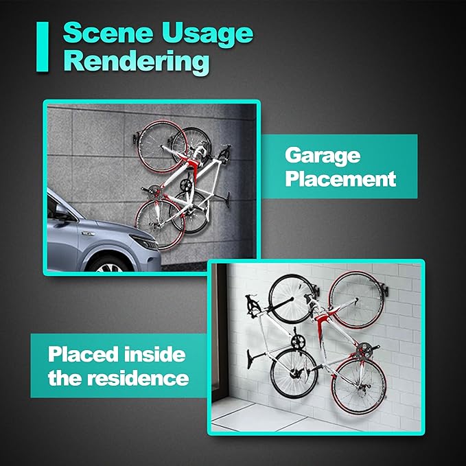 Swivel Bike Rack Garage Wall Mount, Bike Hangers for Garage, Wall Mount Bikes Racks, Space Saving Wall Bike Racks, Vertical Bike Rack Holds up to 66lbs, 90° Swivel Design, 2 Pack