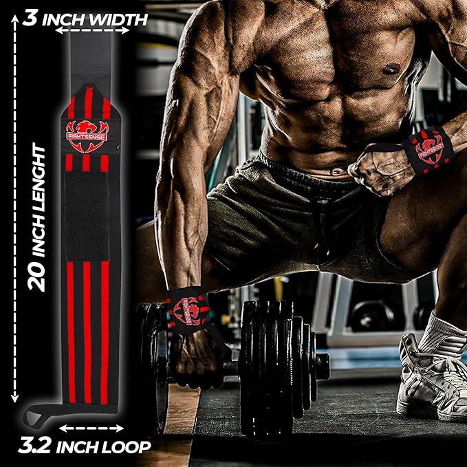 FIGHTSENSE Wrist Wraps for Weightlifting, 18” Premium Quality Wrist Straps with Heavy Duty Thumb Loop-Gym Wrist Wraps for Weight Lifting,Powerlifting,Strength Training,Bodybuilding,Wrist Brace