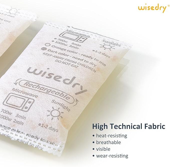 wisedry 50 Gram [6PACKS] Rechargeable Silica Gel Desiccant Packets Fast Reactivate Desiccant Bags Orange to Green indicating for Air Dryer Food Grade