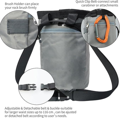 Chalk Bag for Rock Climbing, Chalk Bag with Zippered Pocket,Climbing Chalk Bag,Side Drawstring Closure for Rock Climbing Weight Lifting Gymnastics Workout, Gray
