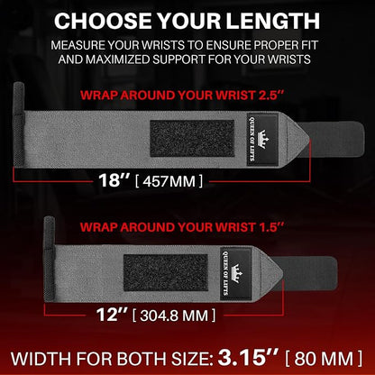 TECEUM Weightlifting 18" & 12" Wrist Wraps with Thumb Loop – Heavy Duty Wrist Workout Braces for Men and Women – Ideal for Powerlifting, Strength Training, Bodybuilding