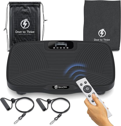 DareToThrive Portable Vibration Plate Exercise Machine - Full Body Vibration Plate Lymphatic Drainage with Resistant Cables - Shake Plate Platform, 240kg Cap Standing Vibration Plates for Weight Loss