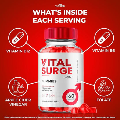 Vital Surge ACV Gummies, Vital Surge Advanced 1000MG Apple Cider Vinegar Gummys, VitalSurge - Maximum Strength, Keto + ACV and Vitamin B12, VitalSurge ACV Keto All Natural Formula Reviews (3 Pack)