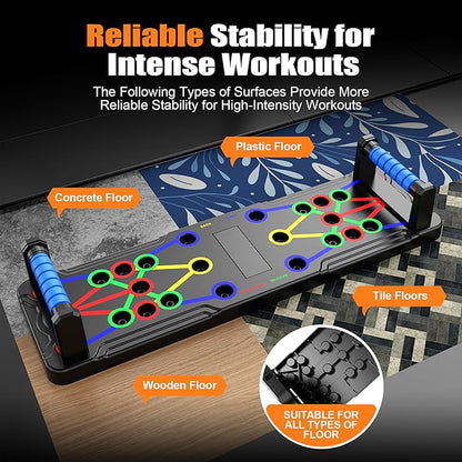 Solid Push Up Board 15 in 1 Home Workout Equipment Multi-Functional Pushup Stands System Fitness Floor Chest Muscle Exercise Professional Equipment Burn Fat Strength Training Arm Men & Women Weights