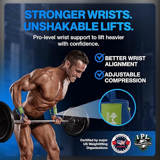 Modvel Adjustable Wrist Wraps for Gym & Lifting – Thick, Breathable Support Straps for Wrist Stability, Comfort & Grip – Ideal for Weight Training, CrossFit & Gym Workouts – Blue/Green (2-Pack)