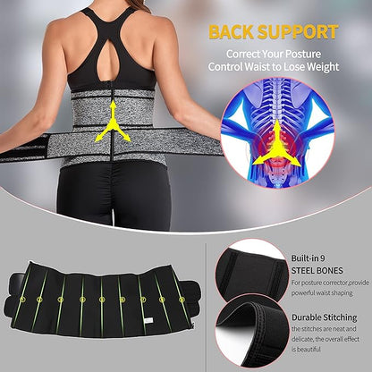 KIWI RATA Neoprene Sauna Waist Trainer Corset Sweat Belt for Women Compression Cincher Band Workout Fitness Back Support