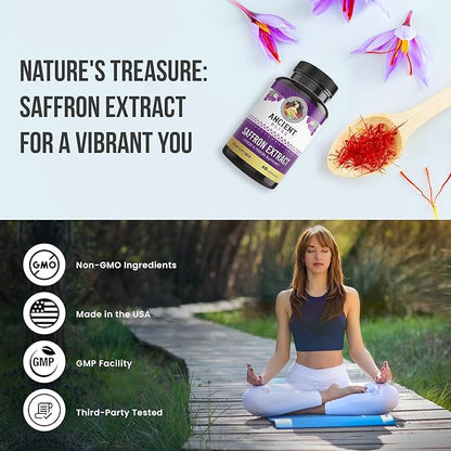 Ancient Bliss Saffron Extract Capsules Mood & Eye Support Supplement, Saffron Extract Appetite Suppressant Weight Management for Women & Men (60 Capsules)