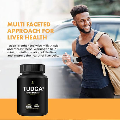 HUMANX TUDCA+ 1000mg (Tauroursodeoxycholic Acid) Powerful Serving Size - Liver Health Aid for Detox and Cleanse - Vegan, Non GMO - USA Made Easy to Swallow Capsules - Tudca Bile Salt Supplement Powder