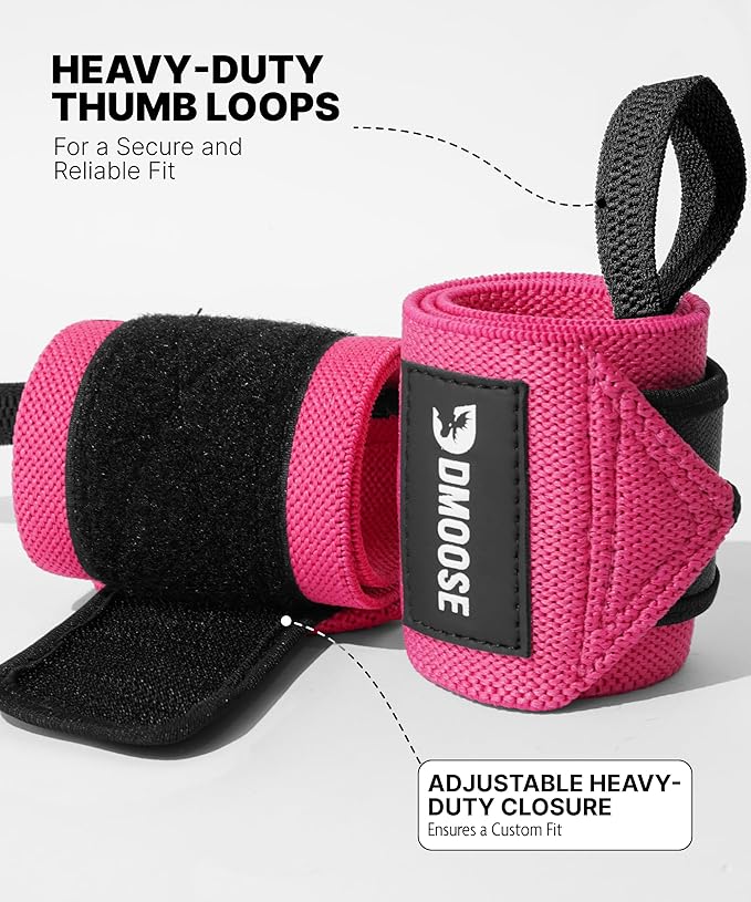 DMoose Fitness Wrist Wraps for Weightlifting - IPL Approved Premium Lifting Straps with Thumb Loops for Powerlifting, Bodybuilding & Weight Lifting, Compression Gym Wrist Support for Working Out